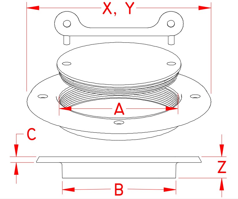 Stainless Steel Access Hatch & Frame - Flush, S3814-0150, Line Drawing